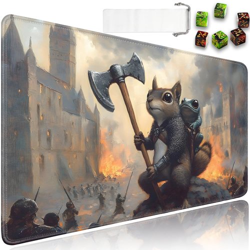 for MTG Game Playmat - 24 x 14 inches with Dices and Storage Bags, Non-Slip Base for TCG and Board Game Card Mats, Trading Card Games Mat, Squirrel Knight and Frog Pattern Collectible Card Playmats