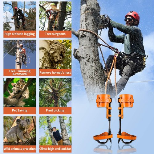 Rohseson Tree Climbing Spikes, Tree Climbing Gear with Non-Slip Pedal, Adjustable Tree Climbing Equipment for Arborist Tree Work, Tree Trimming, Hunting Spurs,