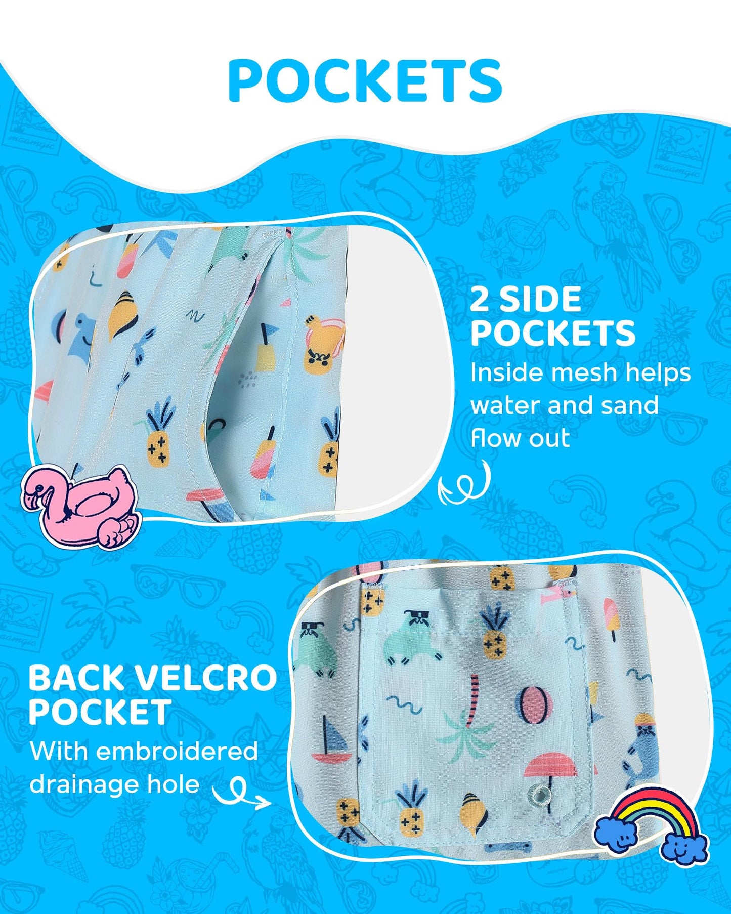 maamgic Boys Swim Trunks with Compression Liner Toddler Boy Swimsuit Quick Dry 4-Way Stretch Swimming Trunks Funny Pale Blue 10-12 Years