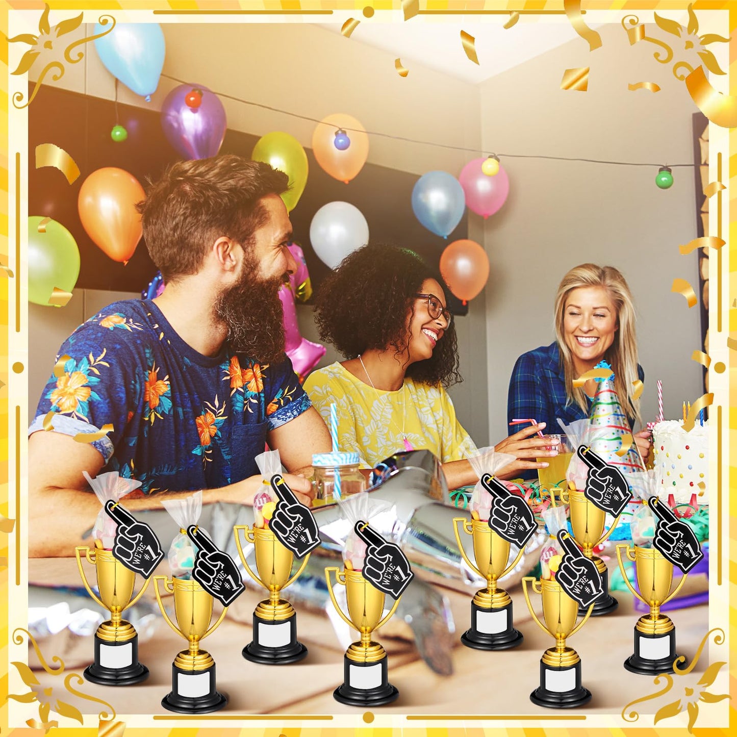 Blulu 12 Pcs Mini Trophies Gold Trophy Award End of Year Students Gifts Plastic Trophy 4 Inch Award Trophies with 1 Roll of Labels 50 Bags 50 Cable Ties 12 Cards for Sports Party Gifts