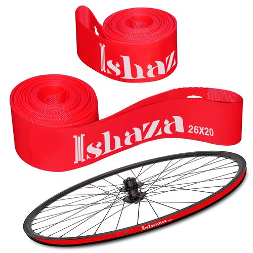 Ishaza Pack of 2 Bicycle Rim Strip 26" x 20mm ??Red Rim Tape High-Pressure, Puncture & Temperature Resistant Durable Elastic PVC Bike Wheel Liner for Mountain & Road Bicycle