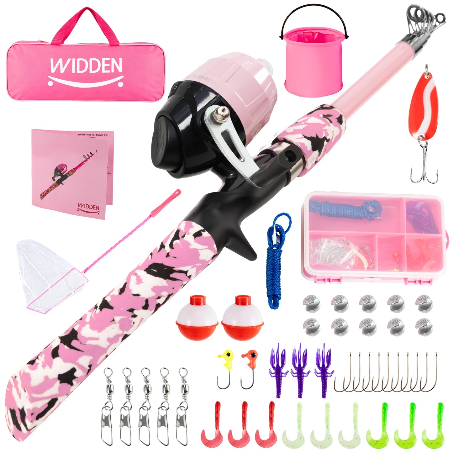 WIDDEN Kids Fishing Pole, Portable Telescopic Kids Fishing Poles for Boys and Girls, Fishing Rod and Reel Combo Kit with Tackle Box, and Fishing Net, Best Fishing Pole for Toddler Youth