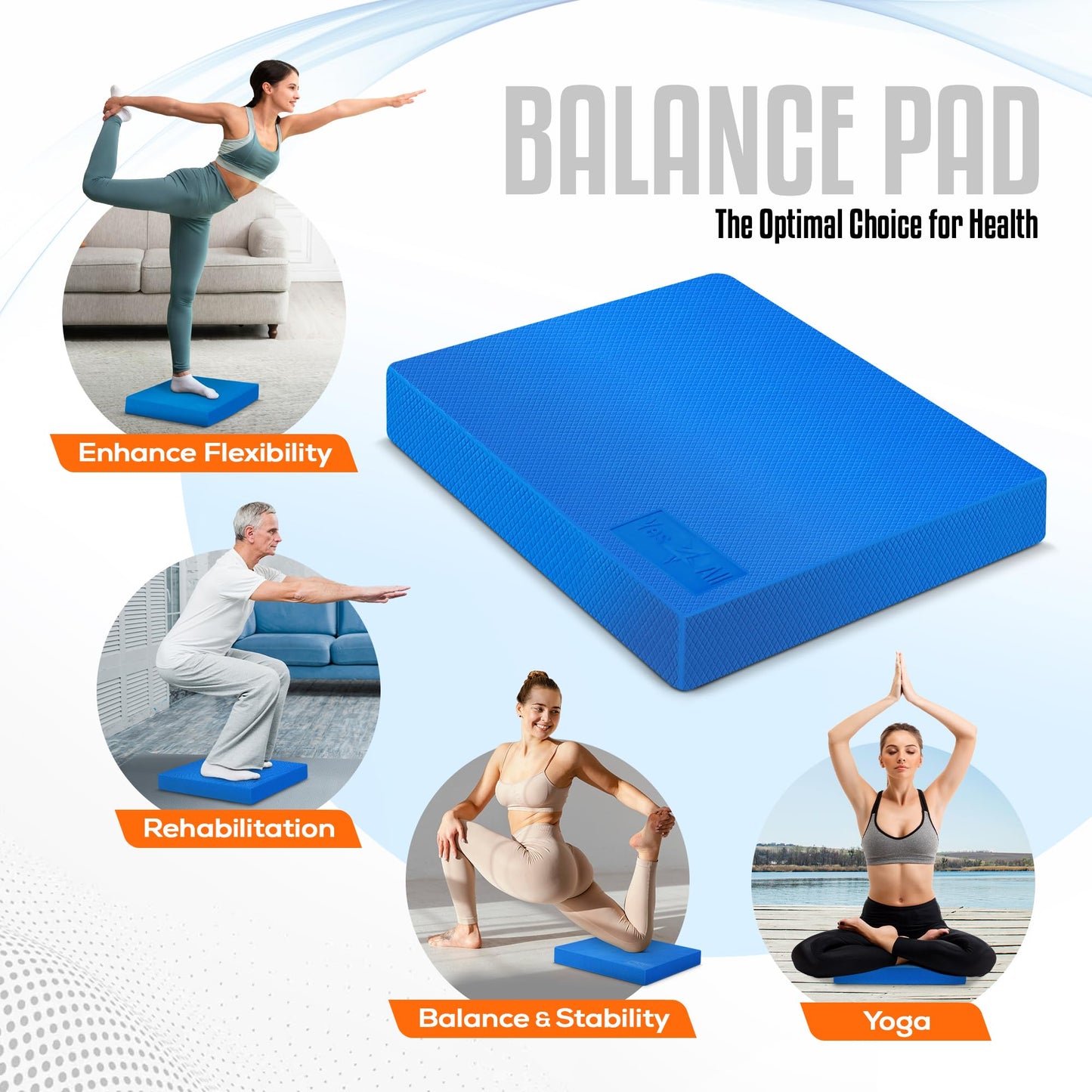 Yes4All Foam Balance Pad, Non-Slip Foam Mat for Yoga & Strength Training, Exercise Knee Pad for Floor Workouts, Soft Cushion for Balance Training - Blue, L