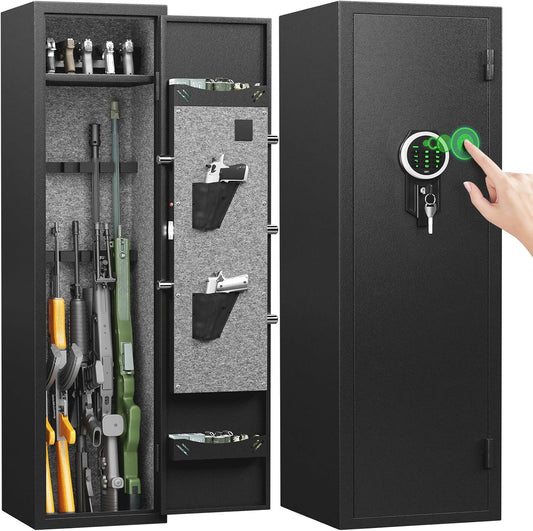 Kavey 5-8 Gun Safe, Long Gun Safe for Home Rifle and Pistols with Backlit Keypad, Quick Access Gun Cabinet with LED Light and Removable Shelf