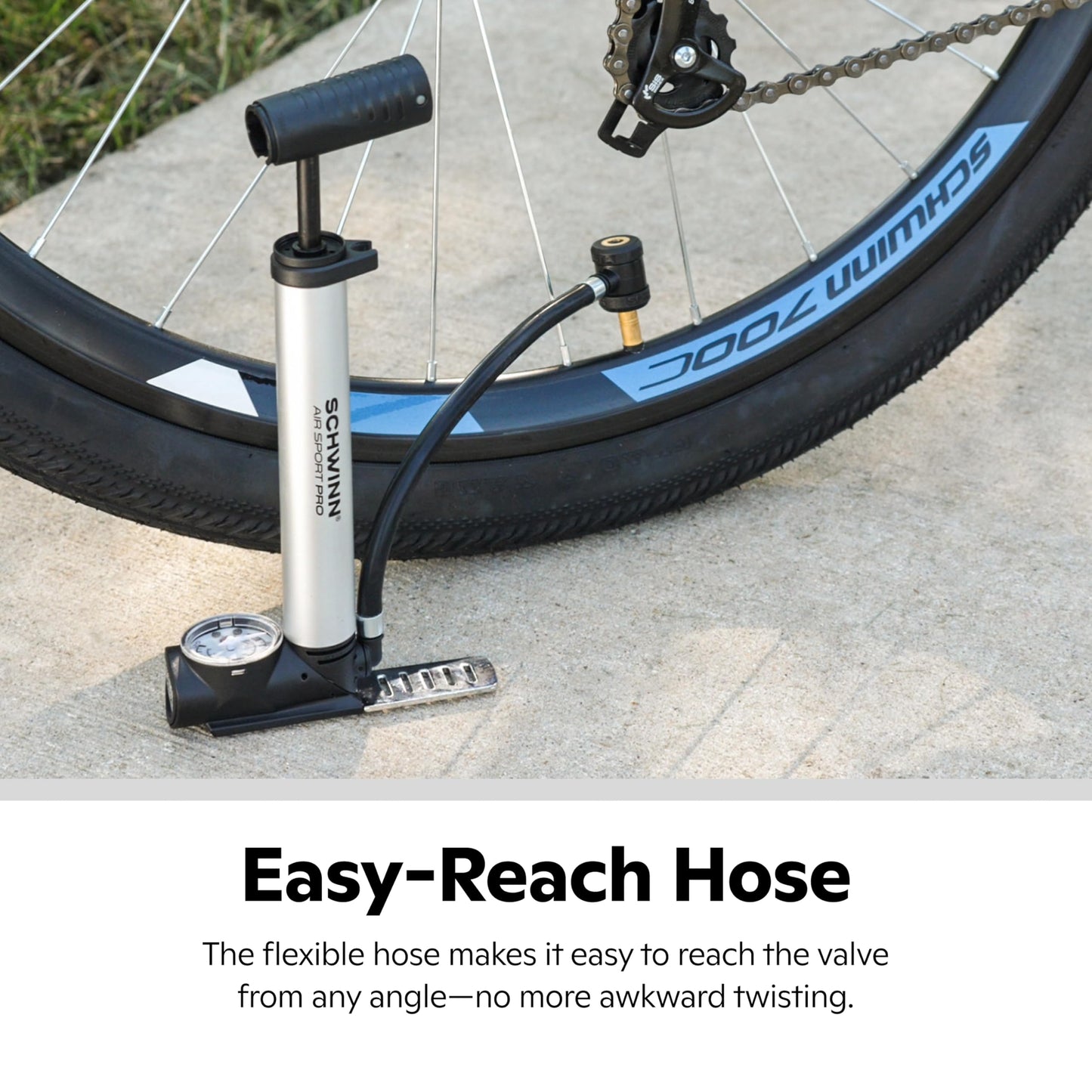 Schwinn Air Sport Pro Frame Pump, Black, Pressure Gauge, Portable, For Mountain, Cruiser and Electric Bikes, with Frame Mount Attachment, Dual Head for Schrader and Presta Valves, Manual Air Pump
