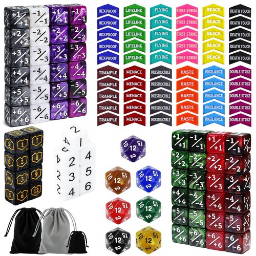 SIXPOINTS 130 Pieces MTG Counter Dice Plus 1 Life Counters Tokens 6 Sided D20 Dice & MTG Counters/Keyword Counters Set Compatible with Magic The Gathering, TCG, Card Games Accessories