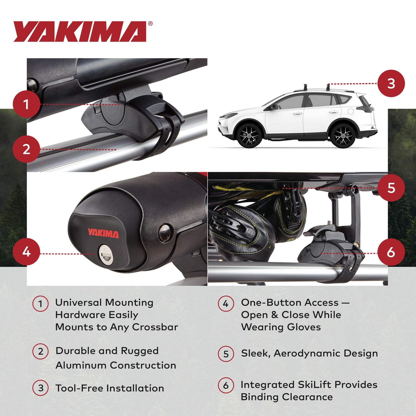 Yakima FatCat EVO 6 Ski & Snowboard Roof Rack Mount for 6 Pairs of Skis or 4 Snowboards, Black - Aerodynamic Car Rooftop Carrier, Universal Mounting, Lockable with Lift Clearance