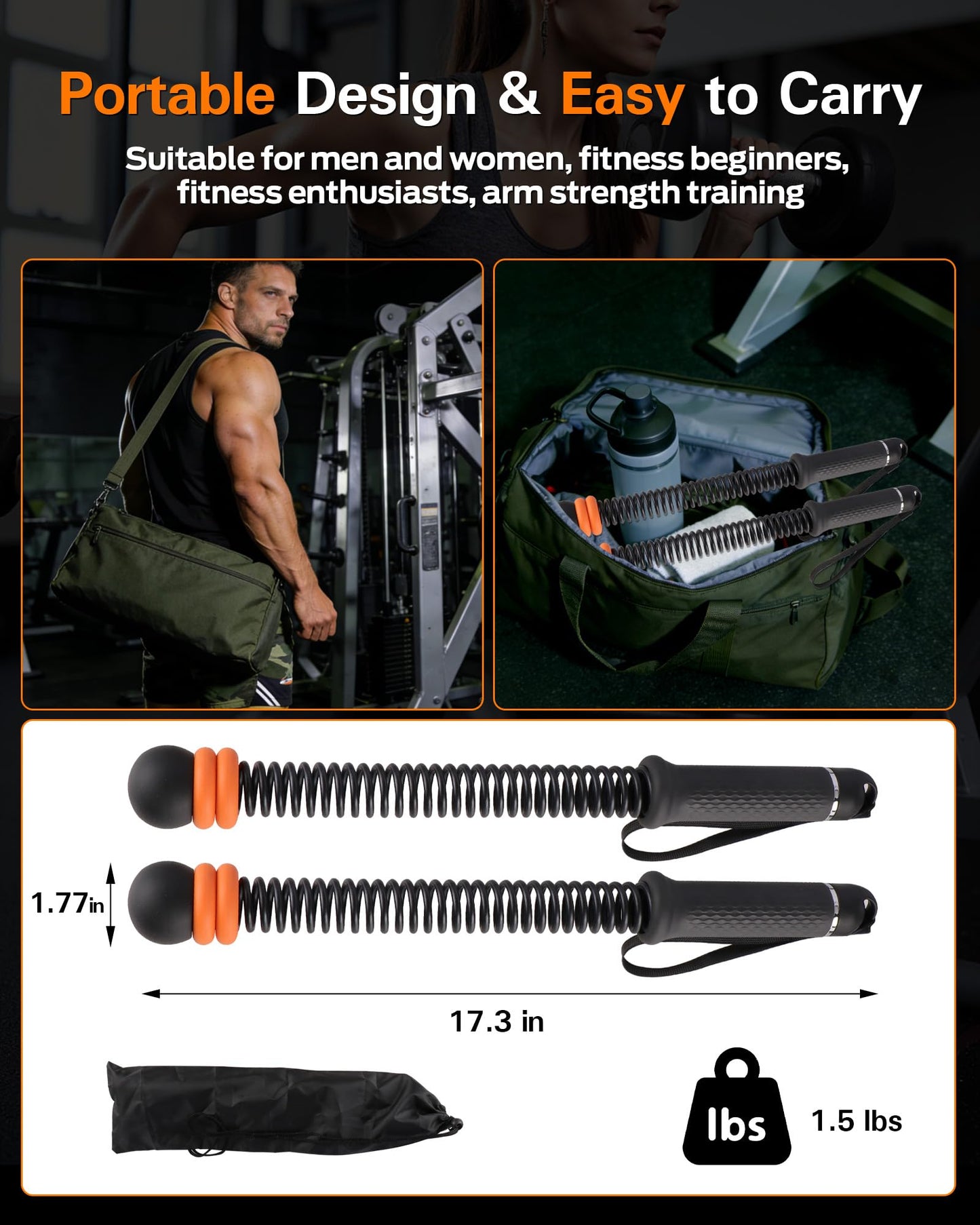 VividPulse 2PCS Weighted Ropeless Battle Ropes for Home Gym - Portable & Quiet Training Rope for HIIT, Strength & Low-Impact Cardio - Full Body Workout Equipment for Men & Women