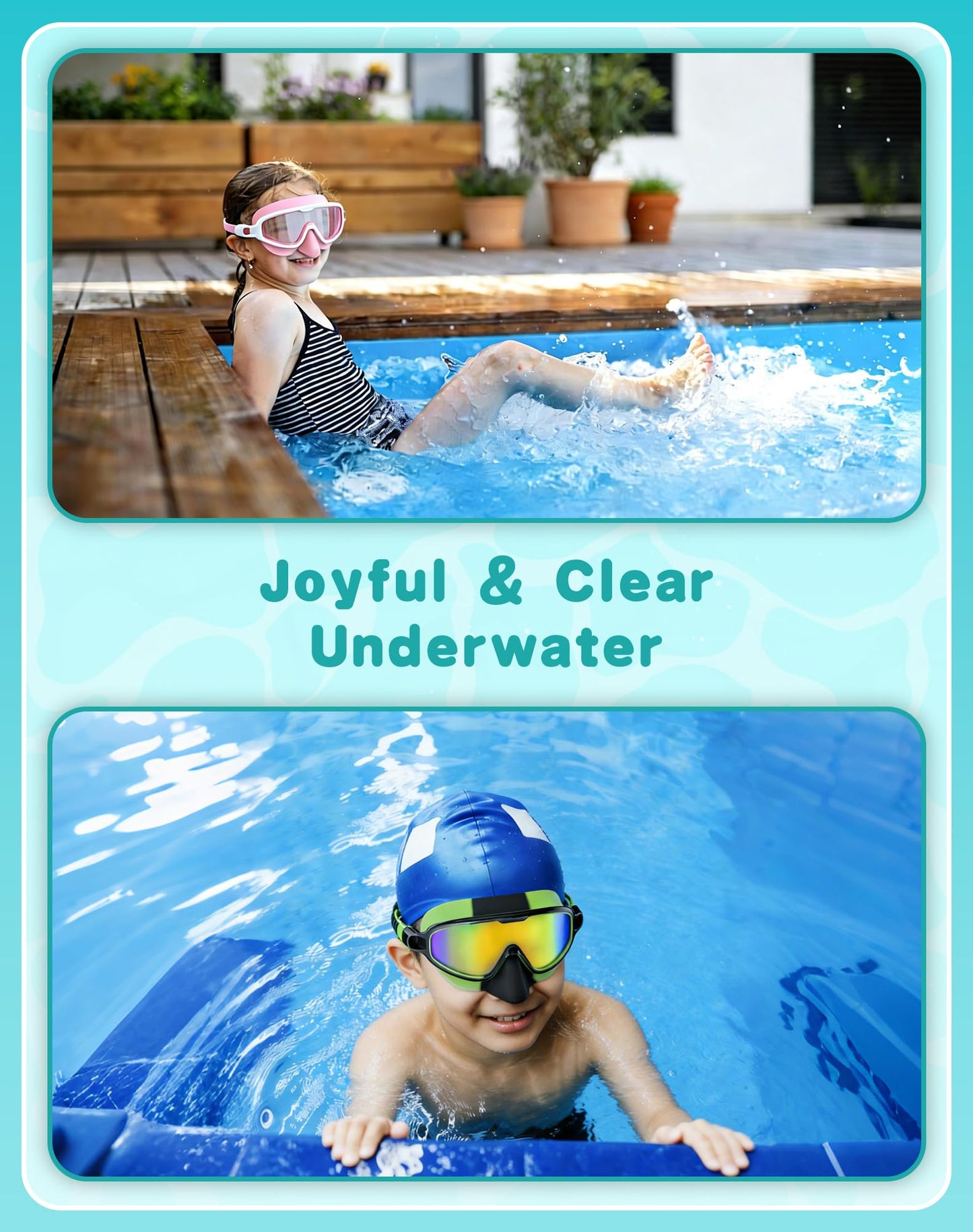 Aegend 2 Pack Kids Swim Goggles with Nose Cover Age 3–14, Anti-Fog UV Protection No-leak, Comfortable Swimming Goggles Pool for Boys & Girls