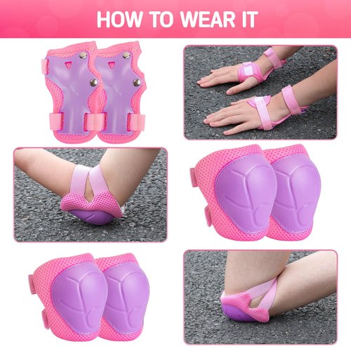 Wemfg Kids Protective Gear Set Knee Pads for Kids 3-8 Years Toddler Knee and Elbow Pads with Wrist Guards 3 in 1 for Skating Cycling Bike Rollerblading Scooter