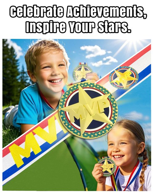 BSTWARM MVP Champion Awards Medals for Sports - 3.15'' Heavy Duty Basketball, Football, Soccer, Baseball, Softball - Team MVP Gift with Neck Ribbons