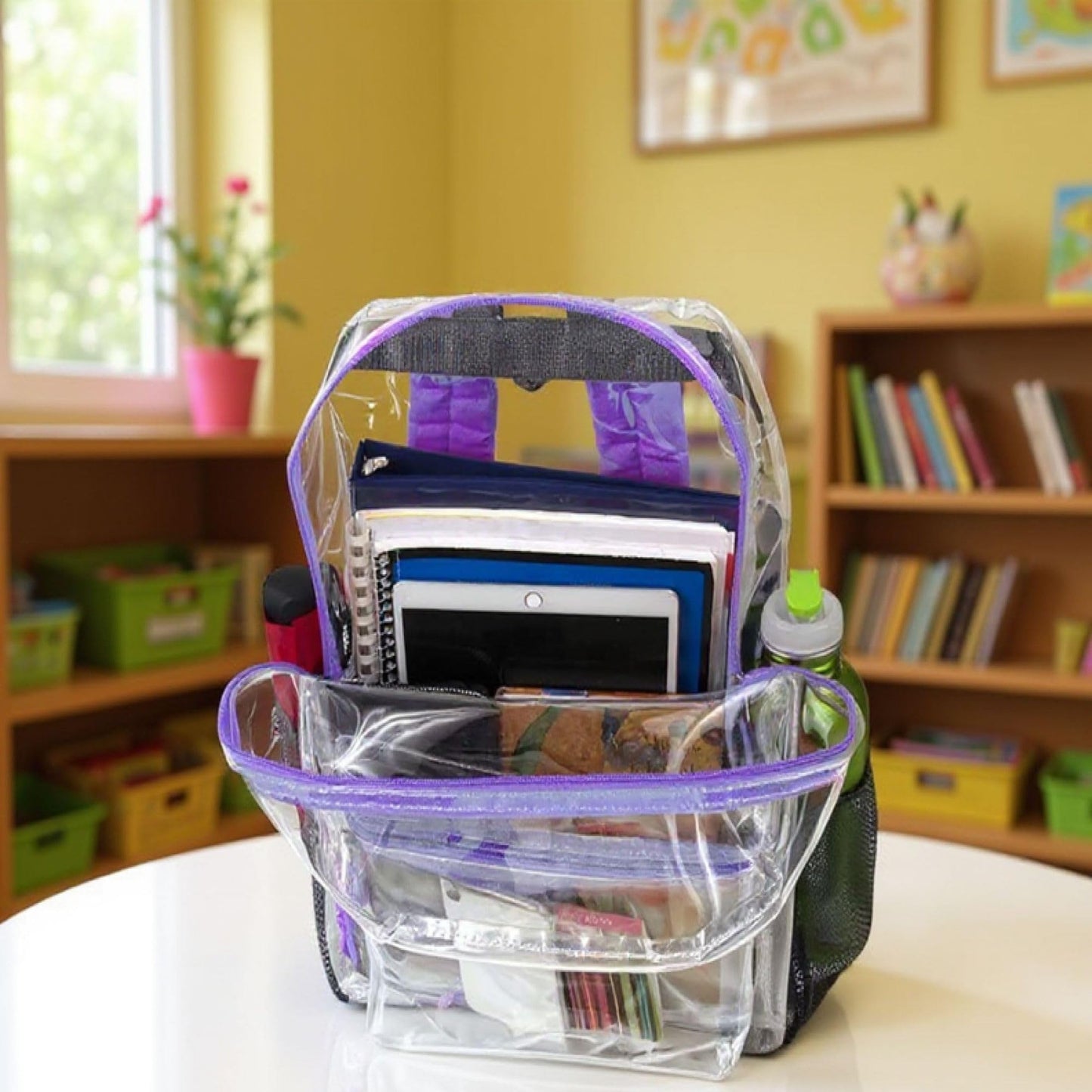 Clear Backpack Heavy Duty Transparent Bookbag for Kids, Boys, Girls, School, Travel, Stadium Approved (Purple)