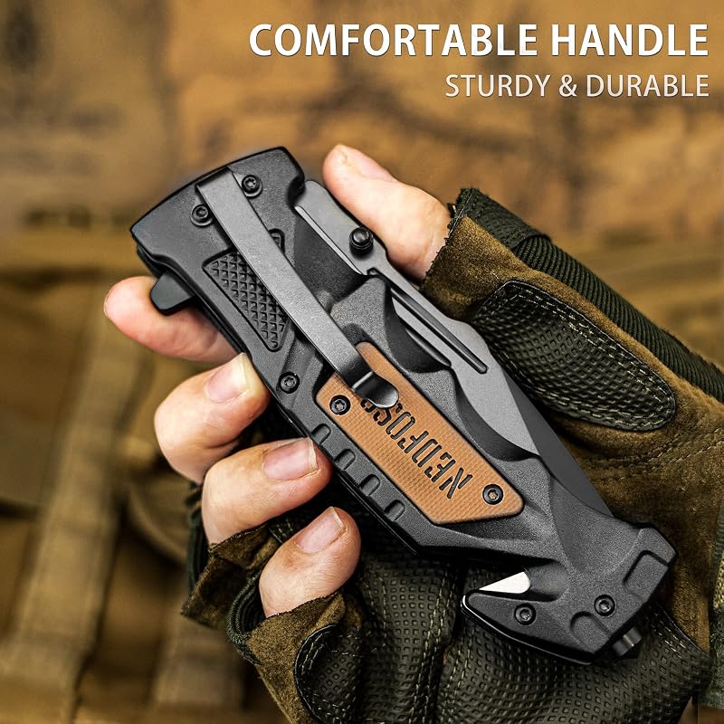 NedFoss Pocket Folding Knife DA75 3-in-1 with Black Edge+ 3.9" Variation: Black-Standard Edge+3.9"