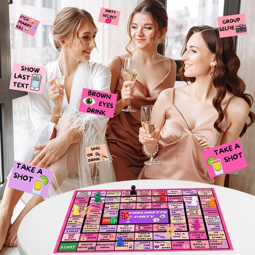 Fofeadm Bachelorette Party Drinking Games for Adults, Rubber Mat Drinking Board Game, Funny Party Interactive Drinking Games for Girls Night, Bachelorette Party, Age 21+, 2-8 Players