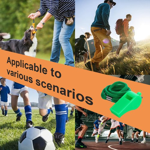 SynHHergyx 2Pcs Plastic Green Sports Whistles for Coaches with Lanyard Loud Crisp Sound Whistles for Referees Teacher Outdoor Enthusiasts and Family Emergencies