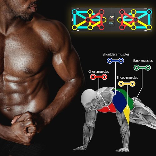 UPREIGN Multi-Functional Push-Up Plate with 4 Color Zones and 16 Holes. Portable and Foldable Push-up Board with Handle for Muscle Building and Strength Training