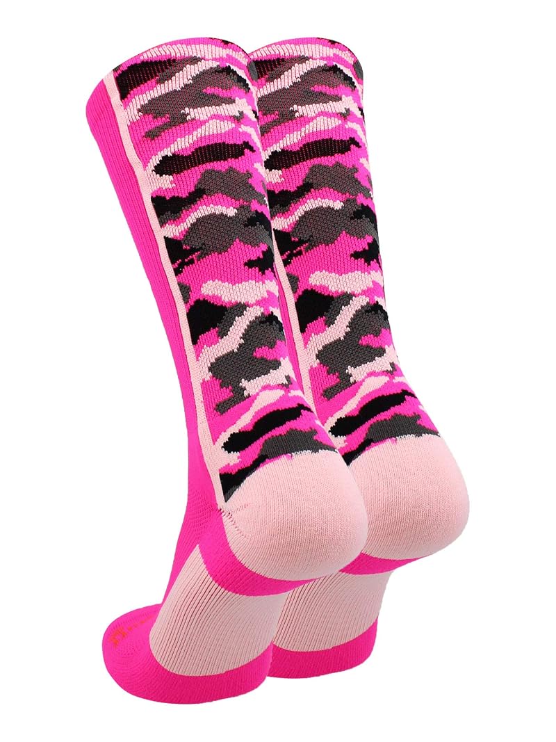 Pink Ribbon Camouflage Crew Socks for Sports - Small Neon/Pale Pink Variation