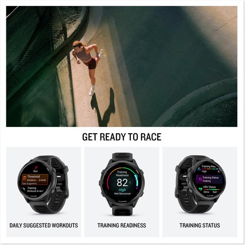 Garmin Forerunner 570 Running Smartwatch, 47MM WiFi, GPS Fitness Smart Watch for Men and Women, Slate Gray Aluminum with Translucent Black/Black Band Bundle with P-Bank + More