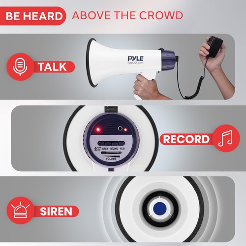 Pyle Compact Portable PA Megaphone Speaker - 40W Handheld Bullhorn with LED Flashlight, Alarm Siren, Adjustable Volume, Detachable Microphone, Battery Powered for Indoor & Outdoor Use