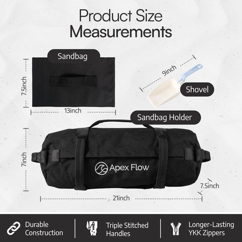 APEX FLOW Sandbags for Working Out – 1000D Nylon Weighted Training Bag with 4 Inner Sandbags, 8 Handles – Adjustable 40lb Sand Bag for Weight Training, Fitness, and Travel (Black)