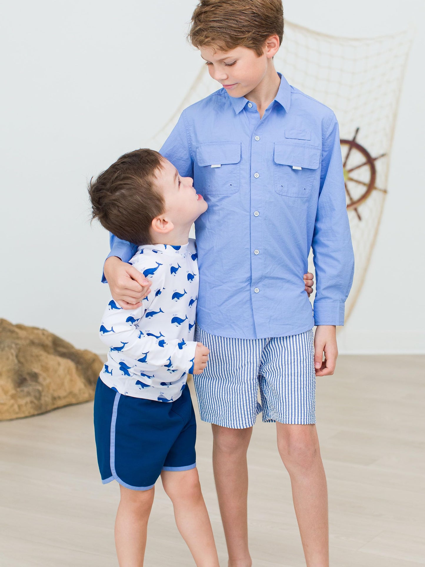 RUGGEDBUTTS Boys UPF50+ Sun Protection Dolphin Hem Swim Trunks