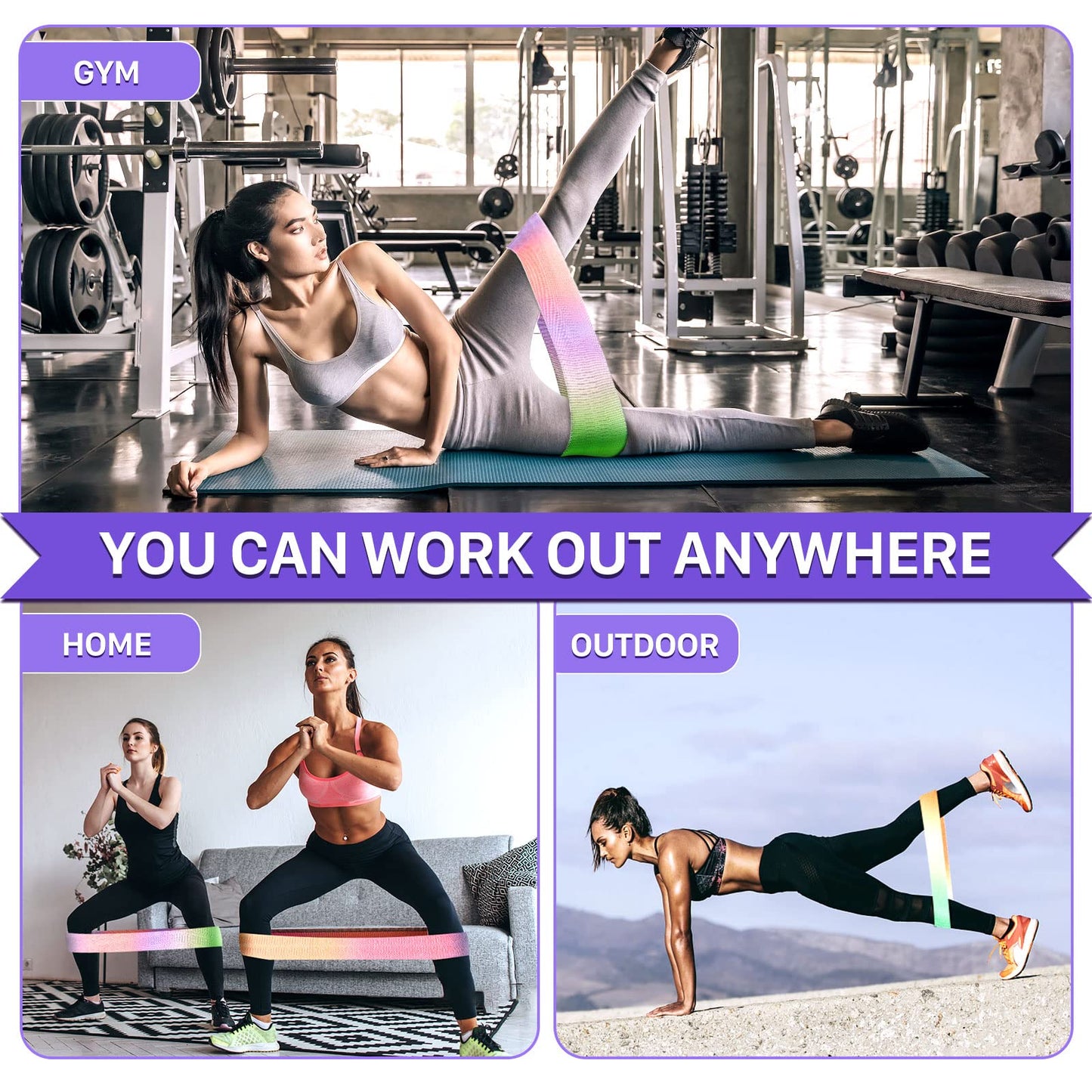 Uten Resistance Bands for Working Out, 3 Levels Exercise Band, Anti-Slip & Roll Elastic Workout Booty Bands for Women, Portable Resistance Band, Squat, Glute, Hip Training