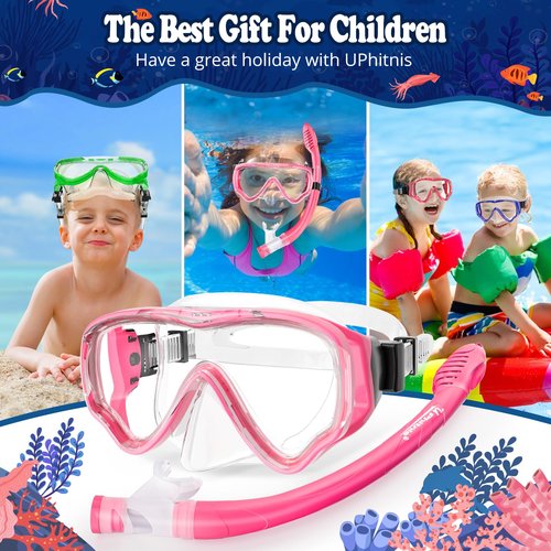 Kids Snorkel Set for Age 4-14 - Dry Top Snorkeling Gear for Kids Junior & Youth - Childs Diving Mask with Big Eyes for Boys Girls - Anti-Fog Snorkeling Mask and Snorkel Set