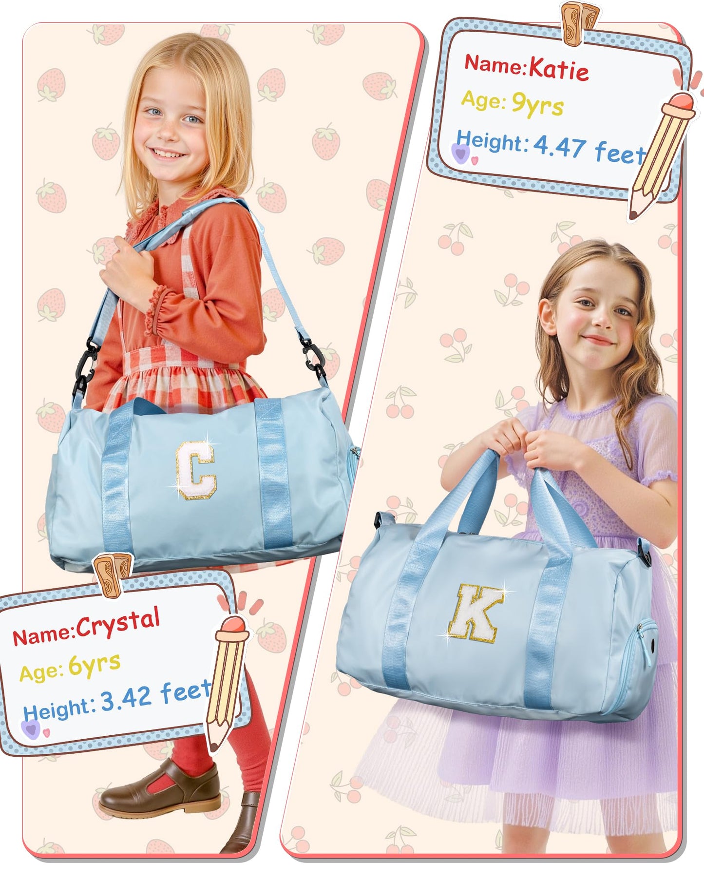 Vogewood Sister Gifts from Sisters-Girl Gym Bag with Shoe Compartment, Kid Personalized Weekender Dance Bags, Initial Travel Tote with Makeup Pouch, Preppy Things for Kids Girls (Letter E)