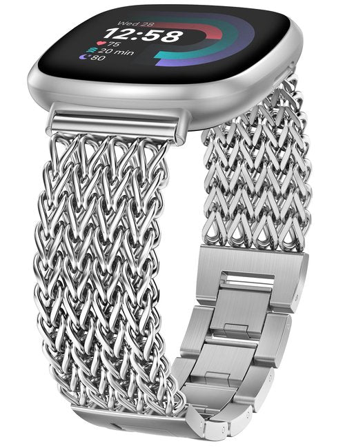 Minyee Metal Bands Compatible with Fitbit Versa 4/Sense 2/Versa 3/Sense Bands Women, Dressy Stainless Steel Silver Multi-chain Designer Starlight Link Bracelet Wristband Replacement Strap for Versa 3