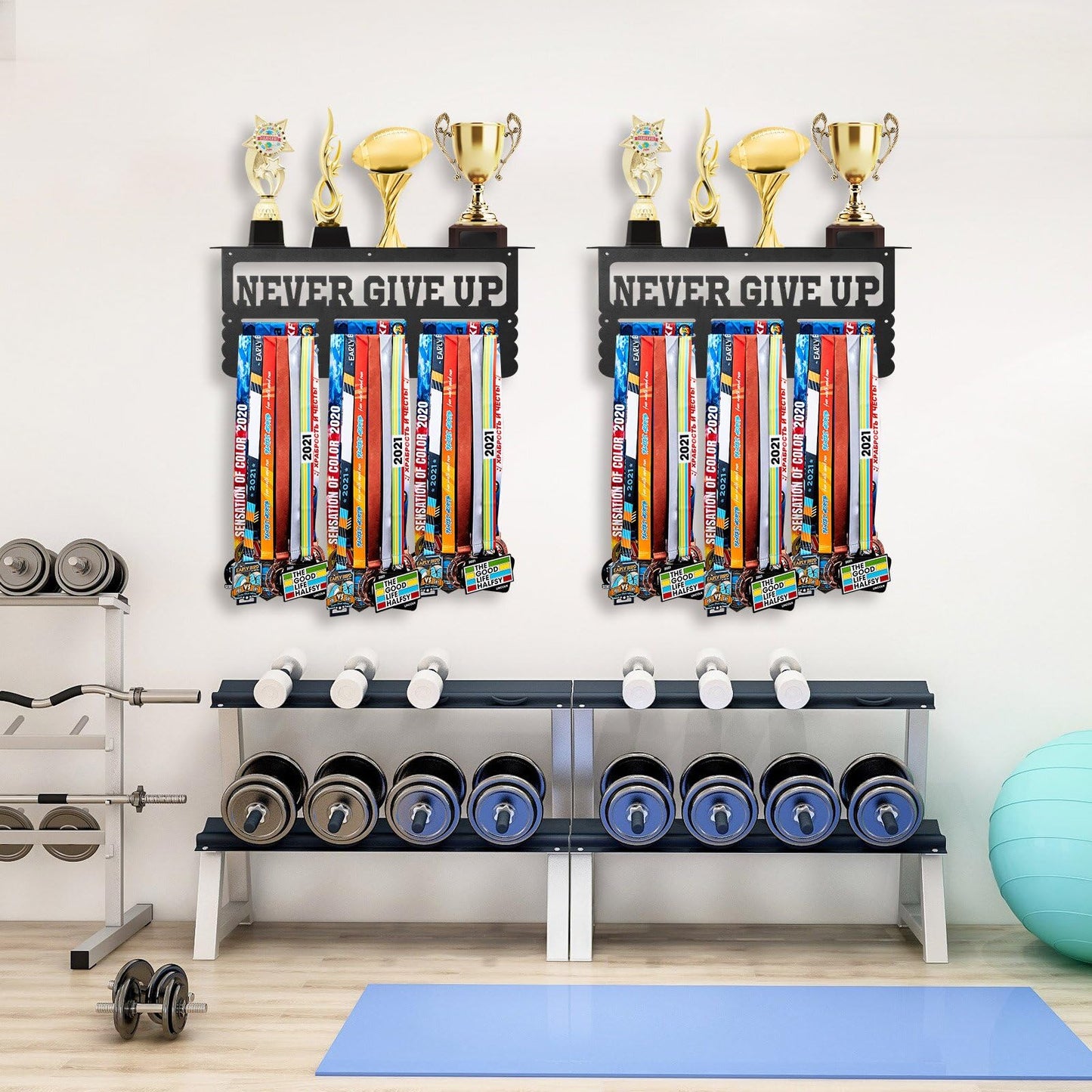Moxweyeni Non-Slip Trophy Shelf, Trophy and Medal Display Shelf, Medal Hanger Display for Wall Holds 50+ Sports Medals, Shelves for Trophies Upgraded Holder for Gymnastics, Race, Soccer, Swim