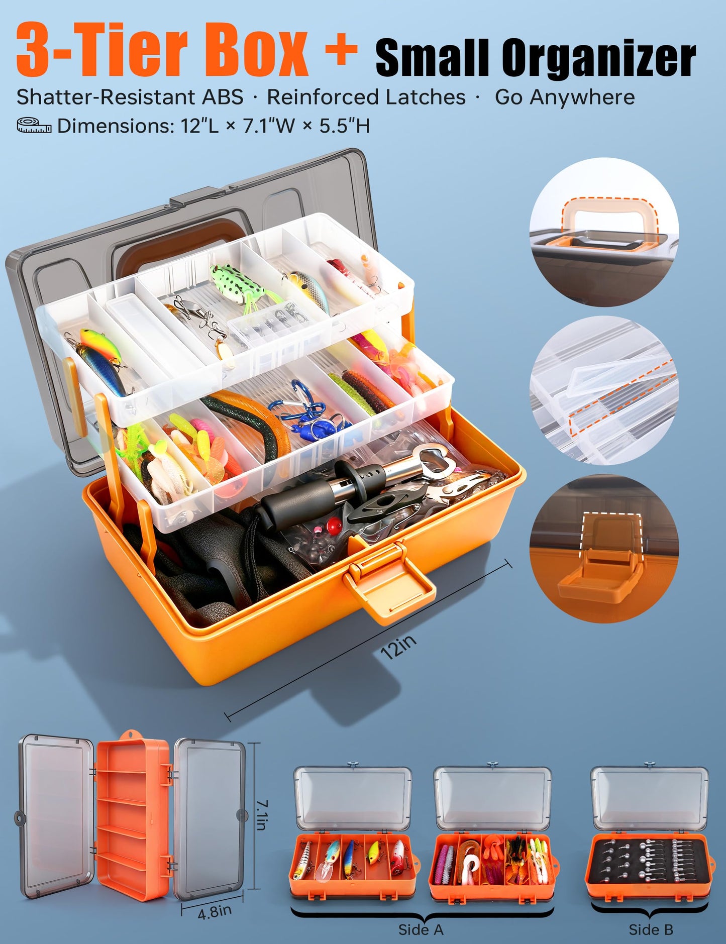 Large 3-Layer Tackle Box with Tackle Included, 417Pcs Fishing Lures Kit with Bonus Small 2-Sided Box & Gloves, Pliers, Crankbait, Hooks, Freshwater Bass Fishing Gear Gift for Men & Kids