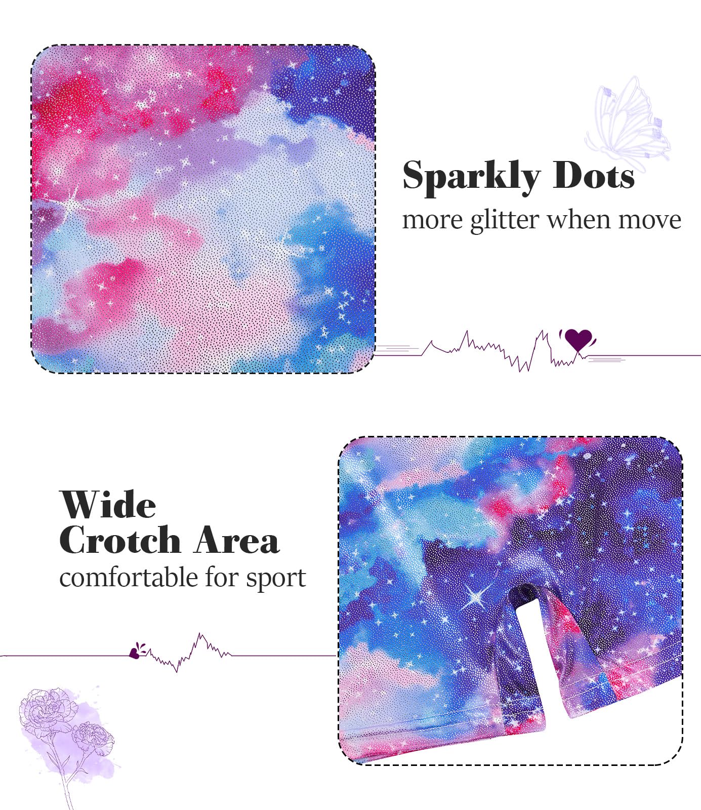 Vogseek Sparkly Gymnastics Leotards for Girls 6 7 Years Cute Galaxy Shiny Ballet Dance Unitards Biketards with Hair Scrunchie Kids Tumbling Shorts Activewear Clothes, Rainbow Stars