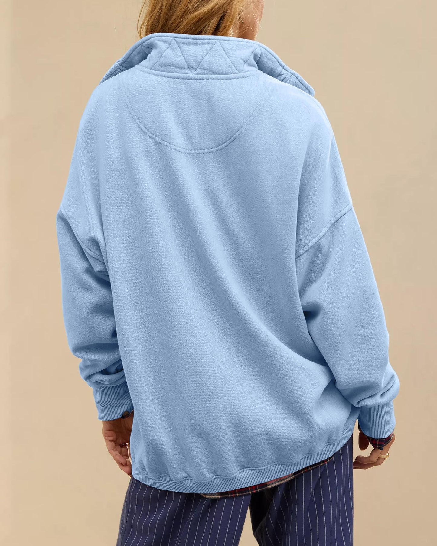 Gacaky Sweatshirt for Women Oversized Casual Long Sleeve Button Henley Neck Pullover Tops Fashion Outfits Clothes Blue S