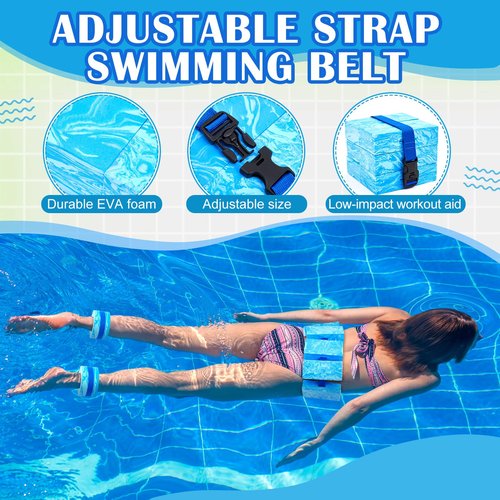 WinnerWhy 6 Pcs Aquatic Exercise Set Water Aerobics Set with Large Mesh Beach Bag Pool Fitness Equipment Foam Water Dumbbell Ankle Swimming Weight Aquatic Swim Belt for Exercise Weight Loss(Blue)