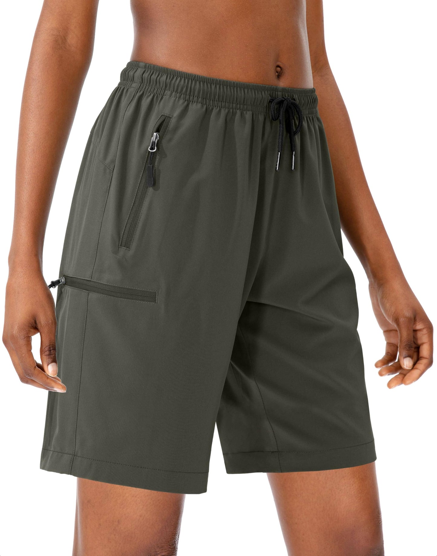 SANTINY Women's 5''/ 7''/9'' Hiking Cargo Shorts Quick Dry Lightweight Summer Shorts for Women Athletic Golf Zipper Pockets(Army Green_3XL)
