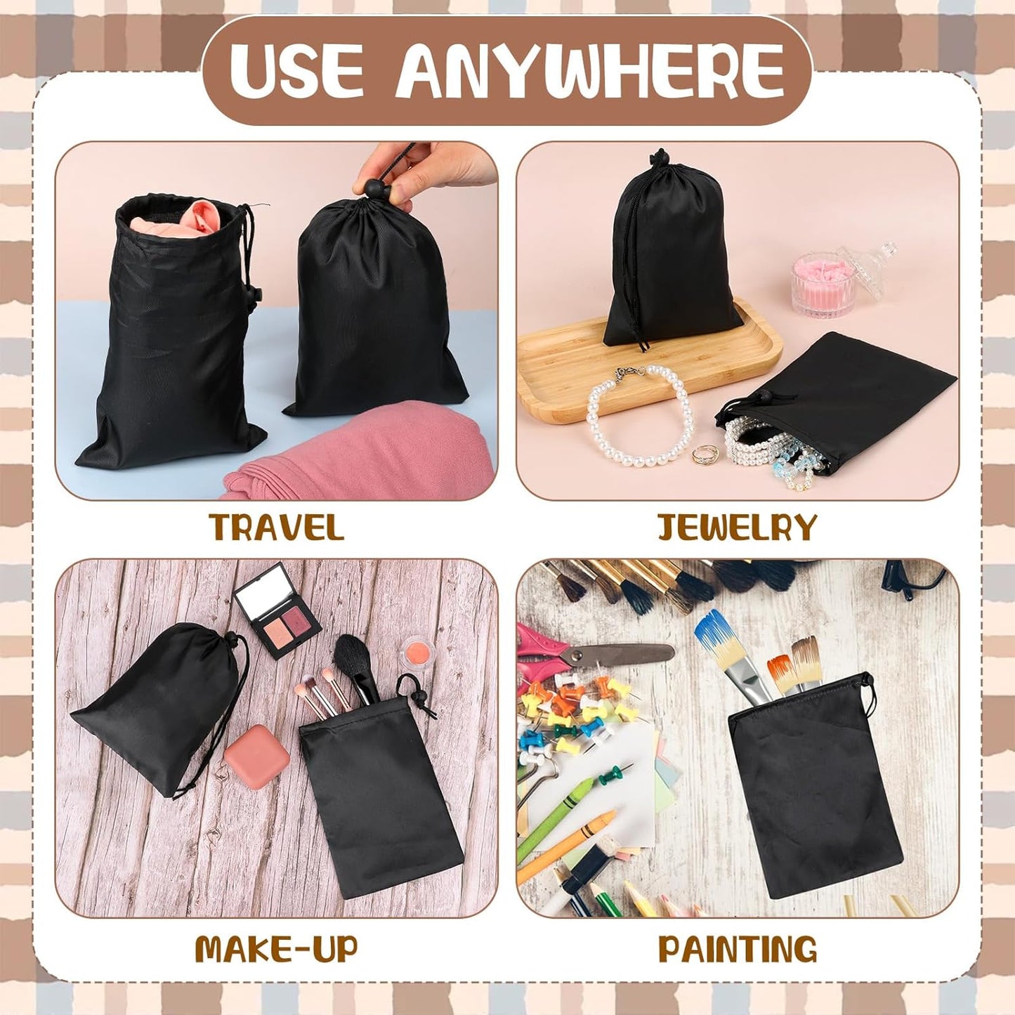 12pcs Black Oxford Cloth Drawstring Bag,Waterproof Cinch Ditty Bag,String Bags for Gifts Games Storage DIY for Women Men