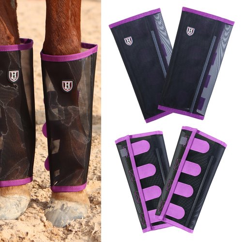 Harrison Howard Loose-Fitting Horse Fly Leggings Breathable, Tear-Resistant Fine Mesh Leg Guards Stay-on Comfortable Fly Boots (Set of 4) Amethyst Medium