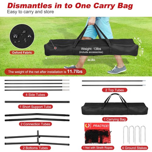 Choiana Football Net, 8 x 8ft Football Throwing Target Net Trainer w/ 5 Pockets, Practice Net Quarterback Training Equipment for Throw Accuracy Improving w/Carry Bag, Ground Stake for Backyard Kids