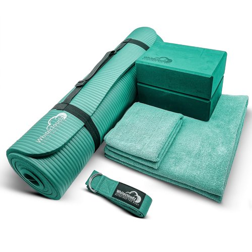 Yoga Kit - 7-Piece Set with Thick Mat, Blocks, Strap, Towels, Carrying Bag - Enhance Home Workouts for Women & Men