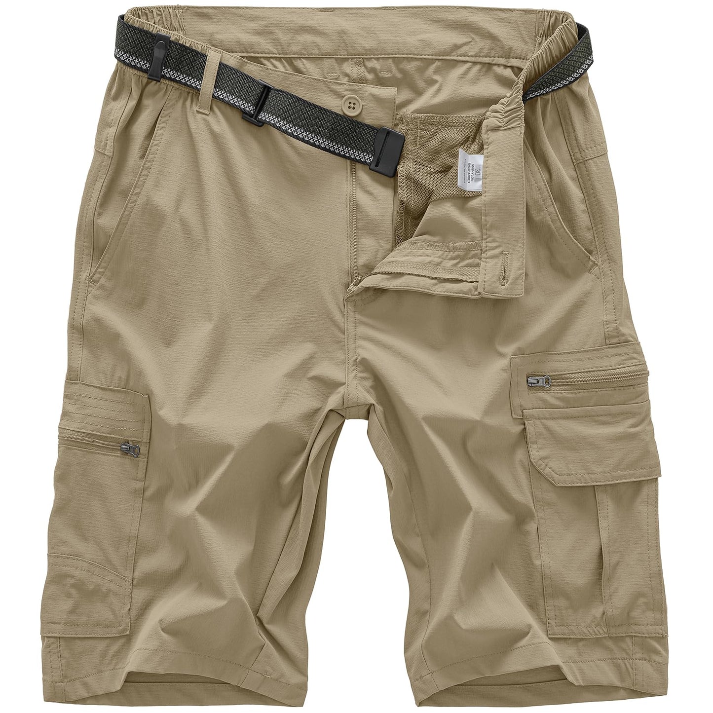 Jessie Kidden Mens Outdoor Casual Expandable Waist Lightweight Water Resistant Quick Dry Fishing Hiking Shorts (6222 Khaki 10inch 29)