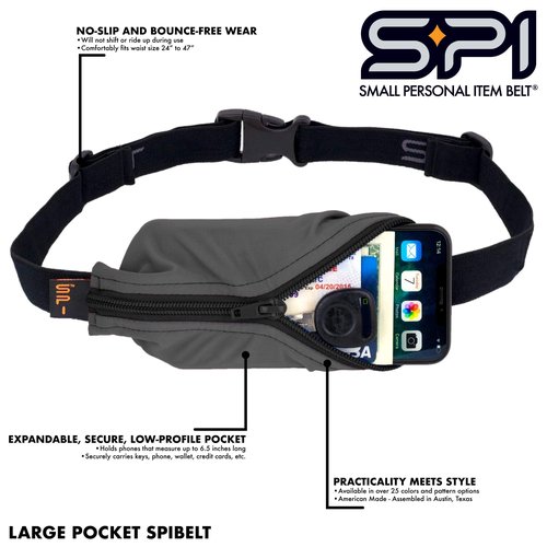 SPIbelt Running Belt for Women Men, Phone Holder for Running, Running Fanny Pack, Holder for Phone, Running Waist Pack, Adjustable Waist, [Fits All Phones]. Black with Black Zipper