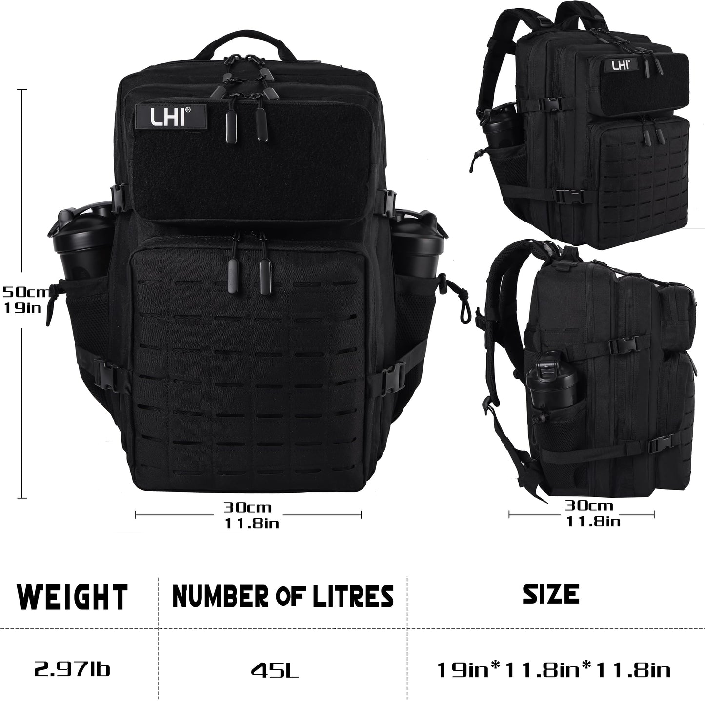 LHI Tactical Military Backpack for Men 25L/45L Large Molle Army Assault Pack 3 Day Hiking Rucksack With Bottle Holder