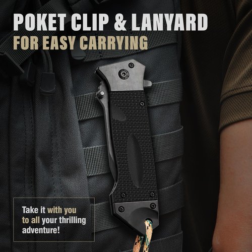 Spring Assisted Heavy Duty Pocket Knife for Men with G10 Handle & Pocket Clip - 3.5" Tanto Blade - Folding Tactical Self Defense Japanese Knives - for Hunting Camping Military Survival Work EDC 6688 B