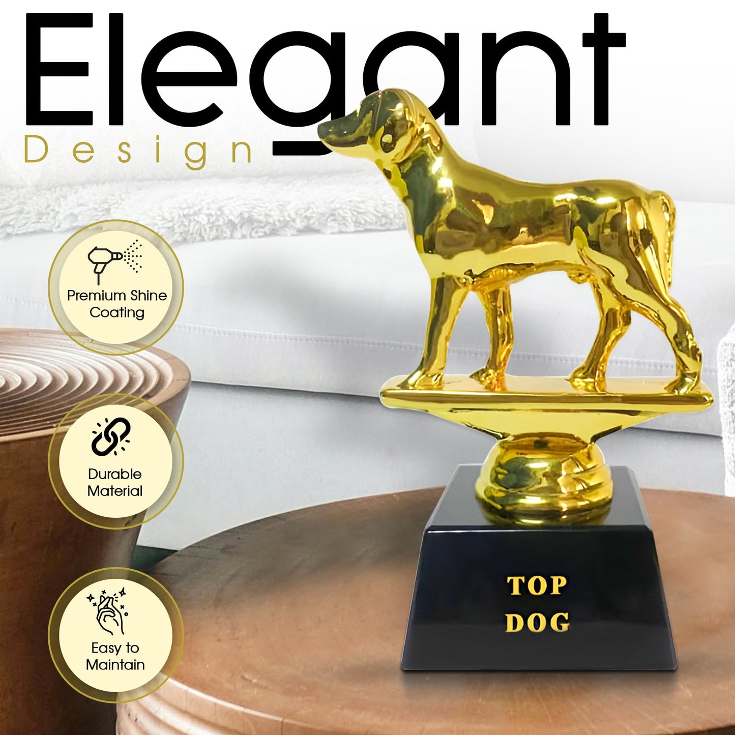 Vaulted Skulls & Co Top Dog Trophy Mini | Dog Trophy Award | Gold Dog Competition Award | Sports Team Trophies | Funny Office Trophy | G.O.A.T Dog Trophy | Gold/Black | Small Trophy | 3”