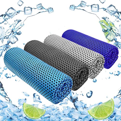 Jueerun Cooling Towel (36"x12") for Sweat 4pcs Sweat Towels Cooling Towels for Neck and Face Soft Breathable Chilly Sports Towel for Yoga,Gym,Golf,Camping,Running,Fitness,Workout…