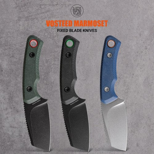 Vosteed Marmoset EDC Fixed Blade Knife - 2.20" 14C28N Blade with Sheath, Blue Micarta Handle with S.O.A.R. Clip for Hunting Camping Knives - D0703