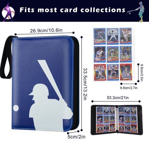 CECOKESO Trading Card Binder with Sleeves, Sports Card Binder Collectible Trading Card Albums with 50 Removable Sleeves (Blue, 9 Pocket)