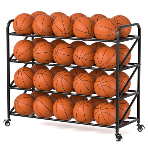 Chooga Basketball Rack Ball Storage Holder, 4-Tier 40-Ball Rolling Basketball Shooting Training Stand, Heavy Duty Garage Sports Equipment Organizer with Wheels for Gym, School, Club