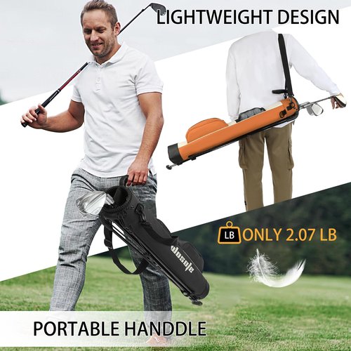 Golf Stand Bag Lightweight Small Golf Bag with Dual Strap Easy Carry 2 Way Dividers Multiple Pockets Golf Gun Bag with 2 Golf Wood Head Covers (Black)