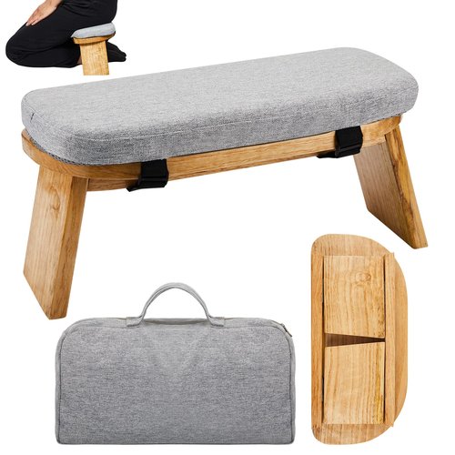 Meditation Bench with Carrying Bag, Meditation Kneeling Stool Portable Yoga Meditation Bench Ergonomic Foldable Prayer Stool with Soft Cushion for Kneeling Sitting Prayer Extended Practice